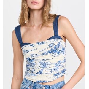 Free People Blue and Cream Printed Blouse